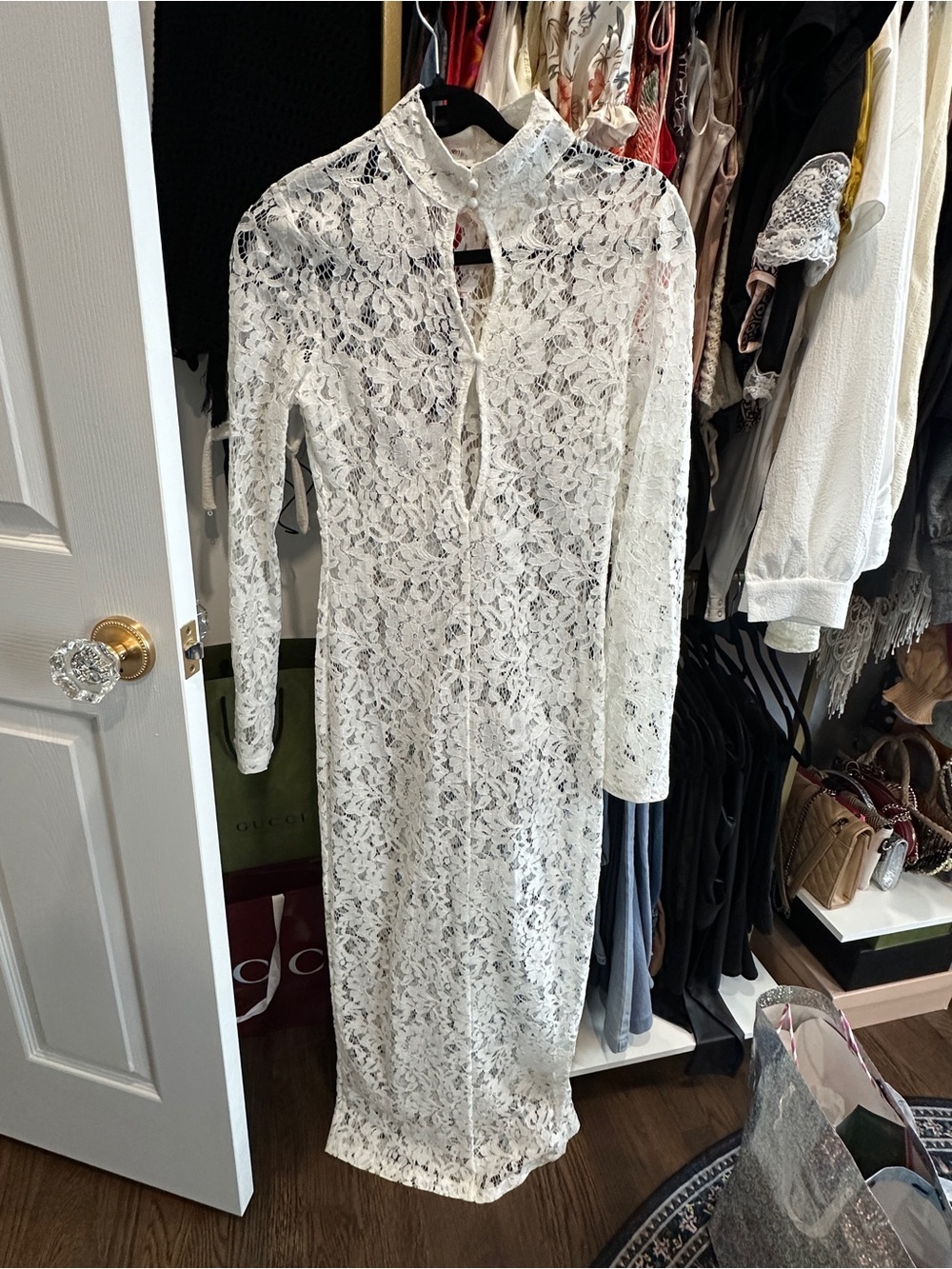 Fashion Nova White Lace High-Neck Maxi Dress